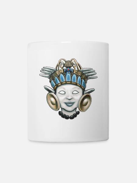 Portrait d'inspiration aztèque couleur bleue - Mug blanc - blanc