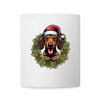 Dachshund with Santa Hat - Holiday Shirt - Mug - white - Front
