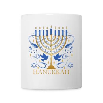 goldfarbener Hanukkah Leuchter mit zwei Tauben - Tasse - Weiß - Vorne
