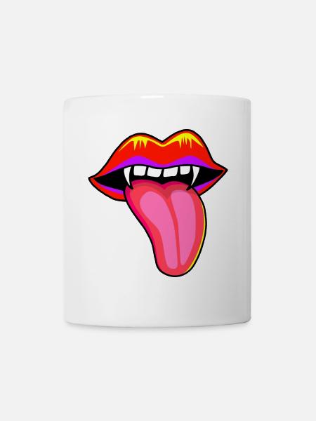 Mund mit Vampir Zähnen - Tasse - Weiß