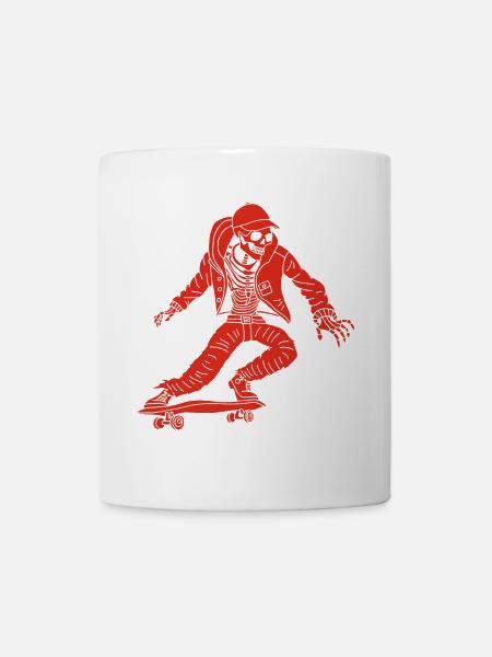 Rotes Skelett auf Skateboard - Tasse - Weiß