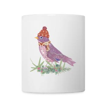 Vogel mit Bommelmütze und Schal in Winter Stimmung - Tasse - Weiß - Vorne