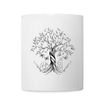 Drawing tree of life, rabbits, butterflies - Mug - white - Front