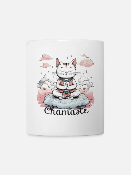 Chat namasté, chat zen en méditation, humour - Mug blanc - blanc