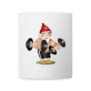 Bodybuilder Gartenzwerg mit Hanteln beim Training - Tasse - Weiß - Vorne