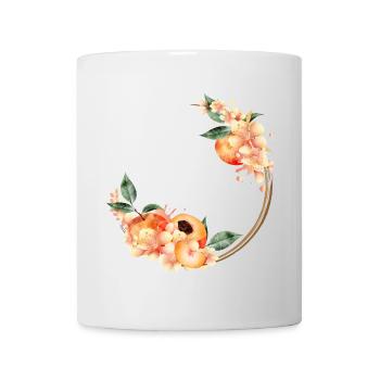 Pfirsichhälfte,Pfirsiche,Pfirsichblüten im Kranz - Tasse - Weiß - Vorne