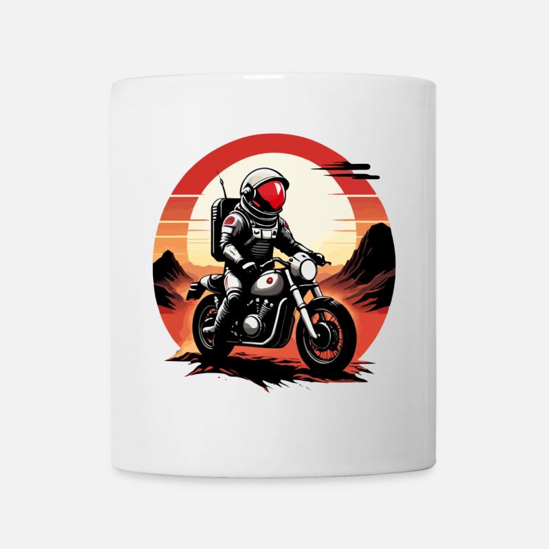 Astronaut rast mit einem Motorrad auf dem Mars - Tasse - Weiß