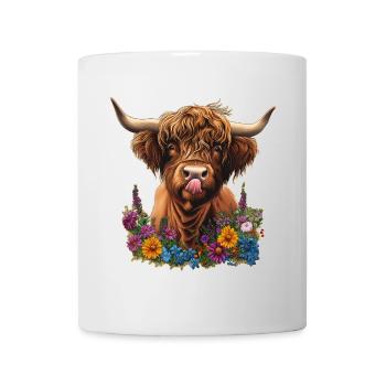 Bovins Highland avec des fleurs - Mug blanc - blanc - Devant