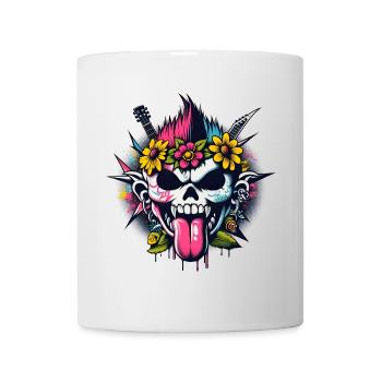 Crâne Punk Rock avec Guitares & Fleurs - Mug blanc - blanc - Devant