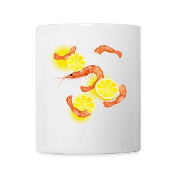 Garnelen oder Shrimps mit Zitronen Scheiben - Tasse - Weiß - Vorne