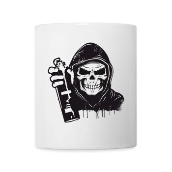 Crâne, tête de mort, tête de mort avec sweat à capuche et bombe aérosol - Mug blanc - blanc - Devant