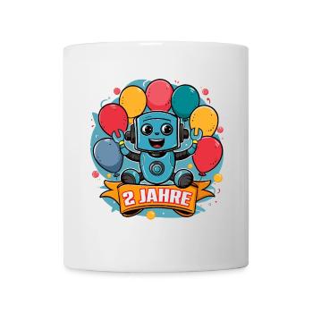 2 Jahre Kleiner Roboter mit bunten Luftballons - Tasse - Weiß - Vorne