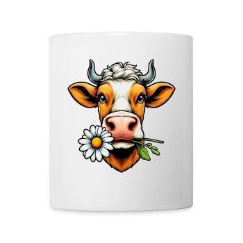 Kuh mit einer Gänseblümchenblume im Maul Blumen - Tasse - Weiß - Vorne