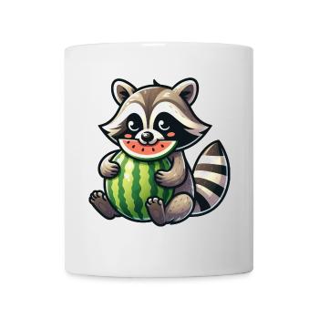 Waschbär Mit Wassermelone Fruchtig Lustig - Tasse - Weiß - Vorne