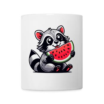 Waschbär Mit Wassermelone Fruchtig Lustig - Tasse - Weiß - Vorne