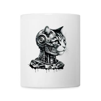 Katzenkopf gestaltet als Roboter im Retro-Look - Tasse - Weiß - Vorne