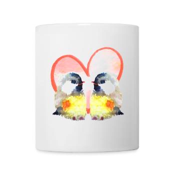 Verliebte Vögel mit Herz - Aquarellfarben  - Tasse - Weiß - Vorne