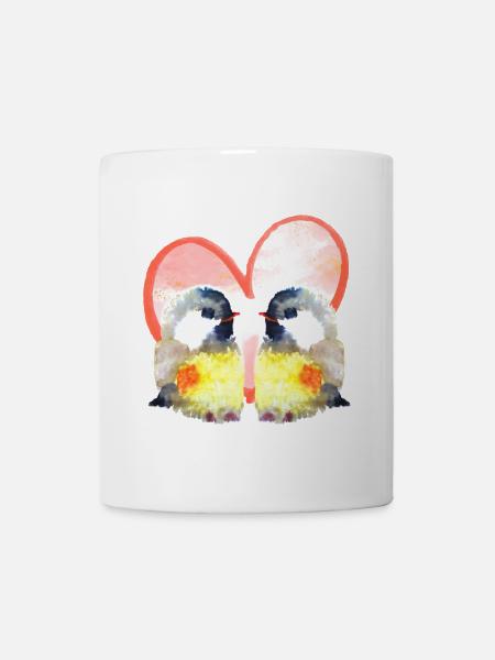 Verliebte Vögel mit Herz - Aquarellfarben  - Tasse - Weiß