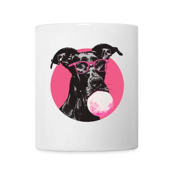 Deutsche Dogge mit Brille und Kaugummi - Tasse - Weiß - Vorne