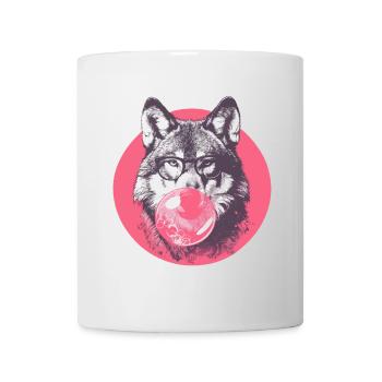 Wolf mit Kaugummi und Brille - Tasse - Weiß - Vorne