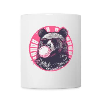 Bear with pink chewing gum and sunglasses - Mug - white - Front