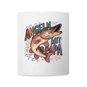 Angeln mit Papa Hecht und Angelspruch - Tasse - Weiß - Vorne
