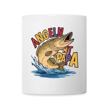 Angeln mit Papa Hecht und Angelspruch - Tasse - Weiß - Vorne