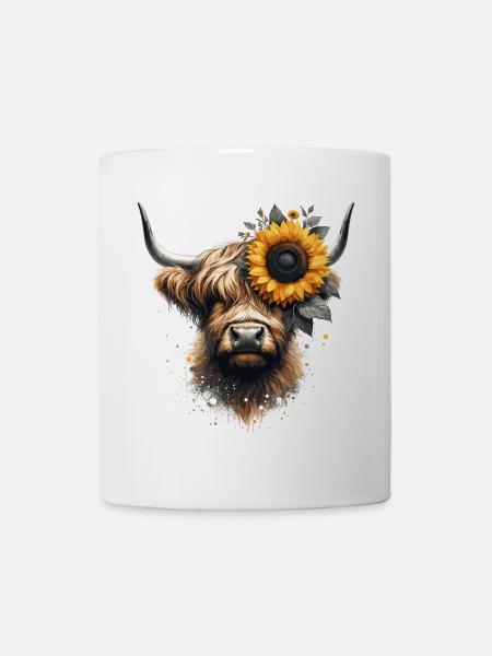 Highland cattle with sunflower - touch of nature - Mug - white
