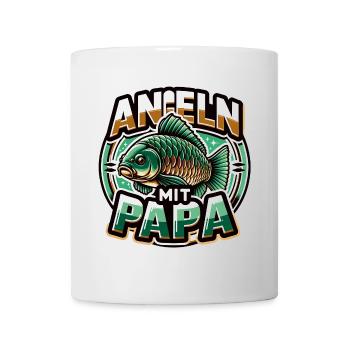 Angeln mit Papa. Buntes Angelmotiv mit Karpfen - Tasse - Weiß - Vorne