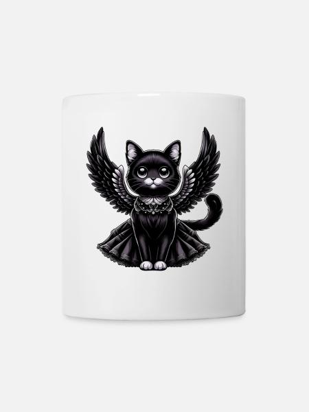 Schwarze Katze Gothic Engel Flügel Barock - Tasse - Weiß