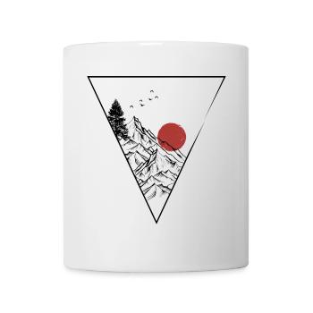 Rote Sonne über minimalistischer Bergsilhouette - Tasse - Weiß - Vorne