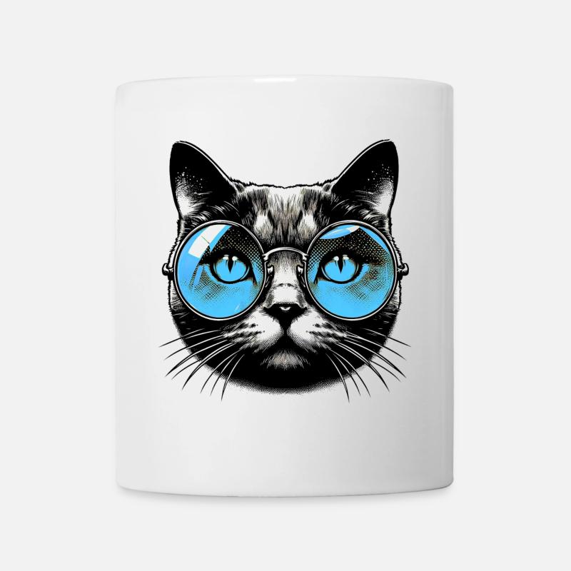 Katze mit Brille - Tasse - Weiß