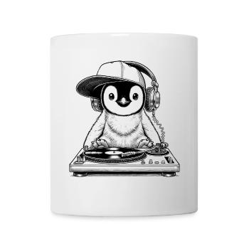 motif de pingouin cool en tant que DJ avec des écouteurs - Mug blanc - blanc - Devant