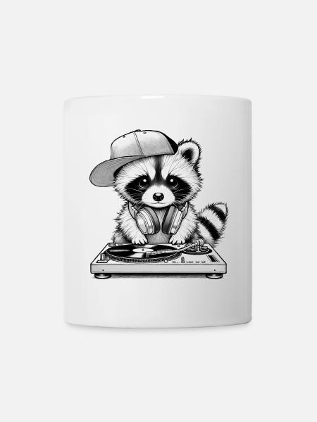 cooles Waschbär-Motiv als DJ mit Kopfhörer - Tasse - Weiß