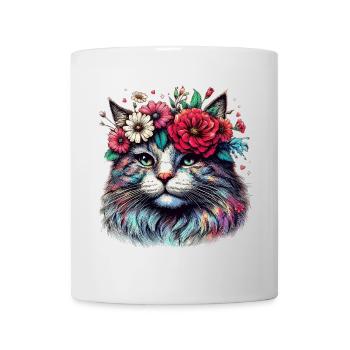 Katze mit Blumen - Tasse - Weiß - Vorne