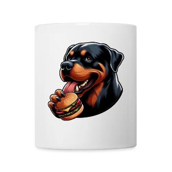 Funny dog Rottweiler loves hamburger - Mug - white - Front