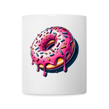 Ein Donut mit bunten Streuseln und rosa Glasur - Tasse - Weiß - Vorne