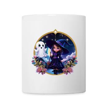 Kleine Hexe mit großen, strahlenden Augen. - Tasse - Weiß - Vorne