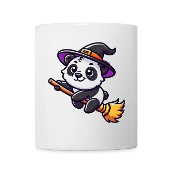 Halloween Panda Hexe Hexenbesen Süß Comic - Tasse - Weiß - Vorne