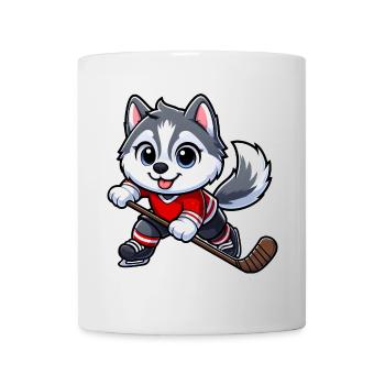 Niedlicher Hund Husky Eishockeyspieler Cartoon - Tasse - Weiß - Vorne