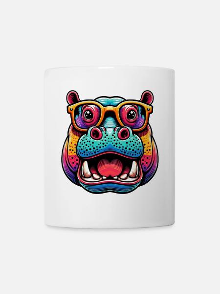 Nilpferd mit Brille - Tasse - Weiß