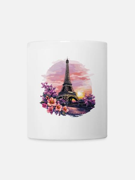 Paris Eiffelturm Frankreich Stadt Skyline Blumen - Tasse - Weiß