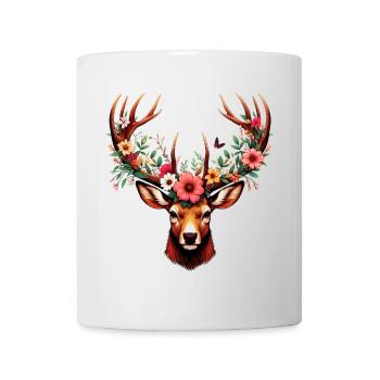 Hirsch mit Blumen - Tasse - Weiß - Vorne
