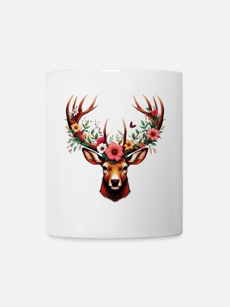 Hirsch mit Blumen - Tasse - Weiß
