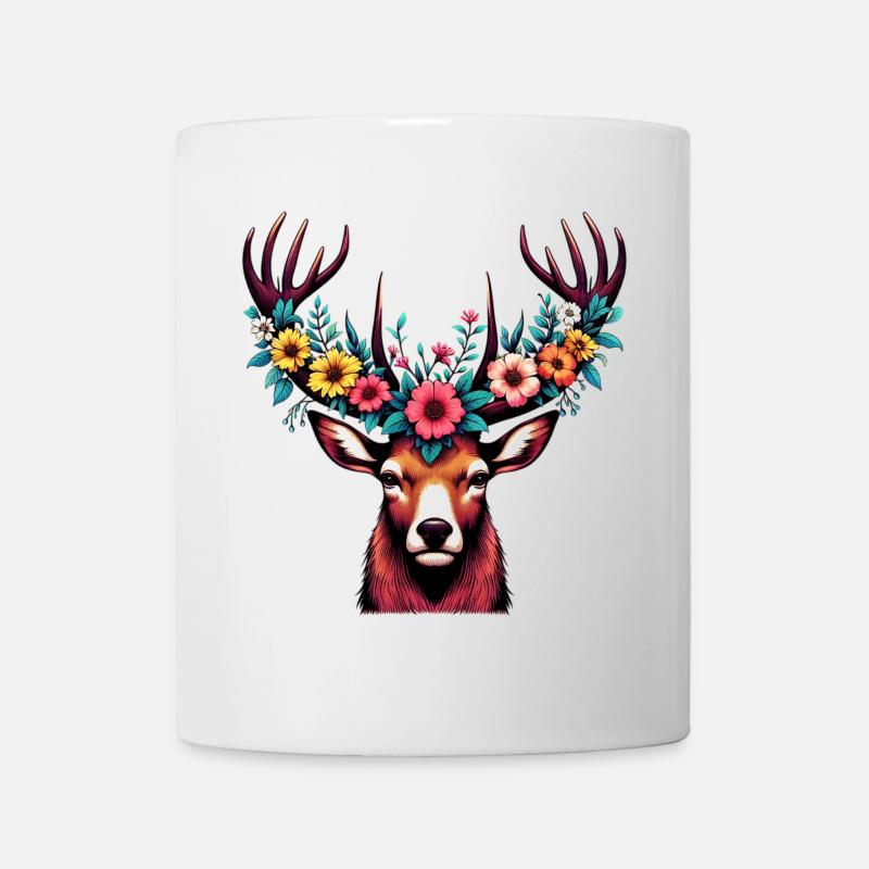 Cerf avec des fleurs - Mug blanc - blanc