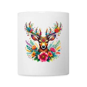 Hirsch mit Blumen geschmückt - Tasse - Weiß - Vorne