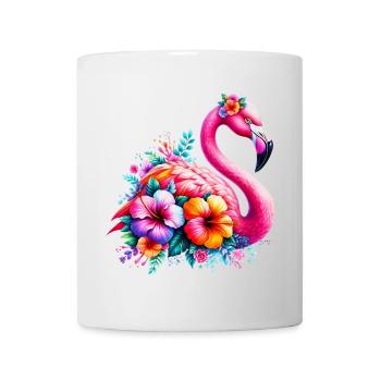 Flamingo decorated with hibiscus flowers - Mug - white - Front