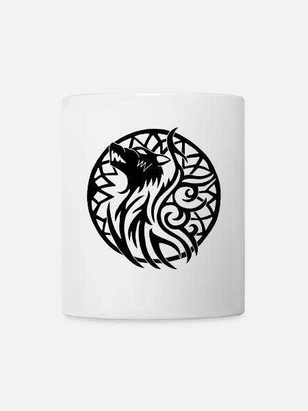 Loup noir et talisman porte bonheur - Mug blanc - blanc