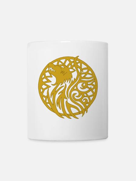 Goldener Wolf und Glücksbringer - Tasse - Weiß