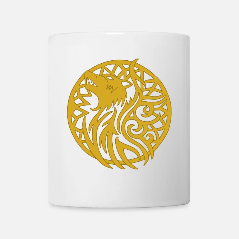 Goldener Wolf und Glücksbringer - Tasse - Weiß